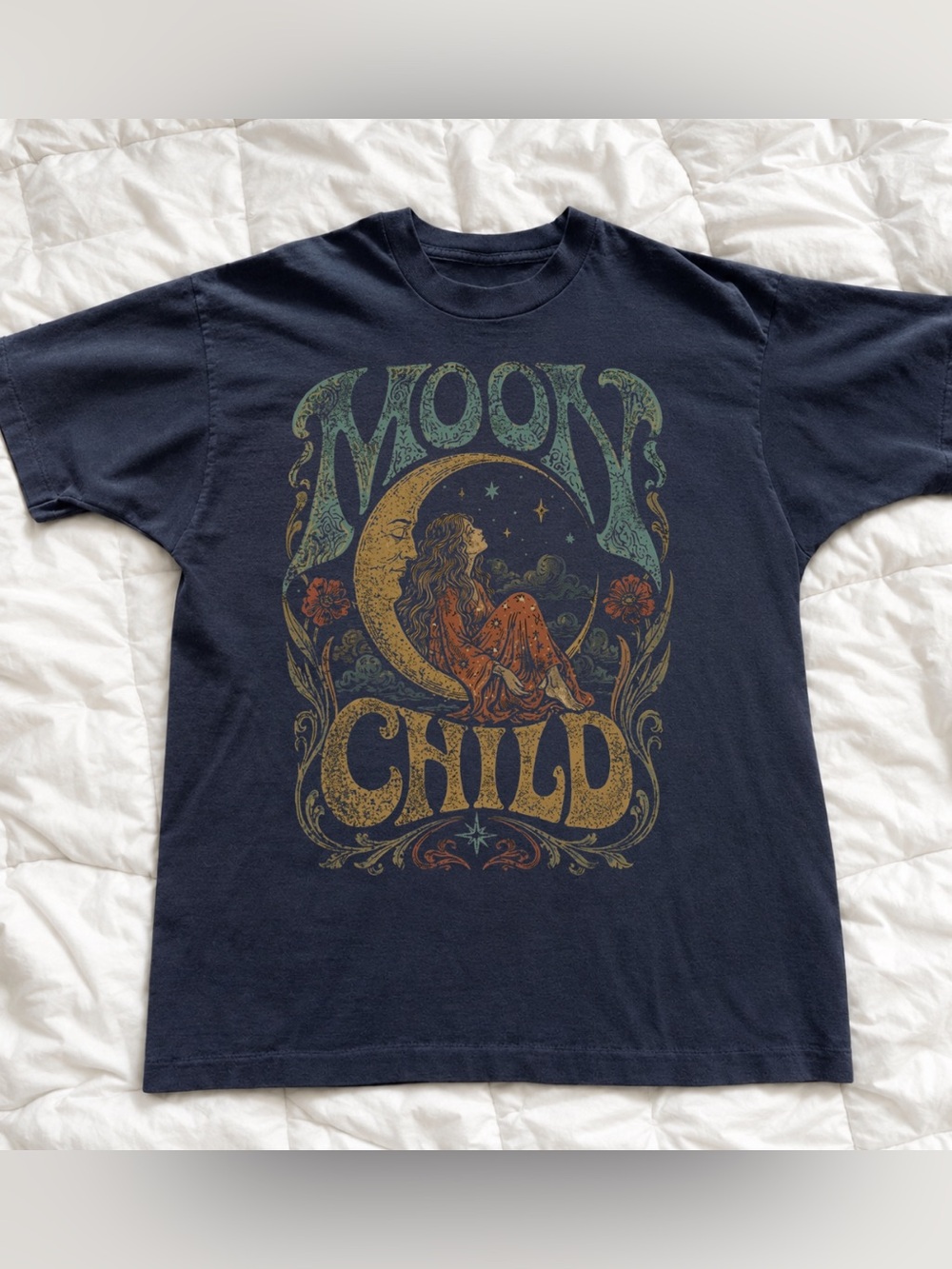 Moon Child Graphic Tee, Vintage Style, Shirt For Everyday Wear